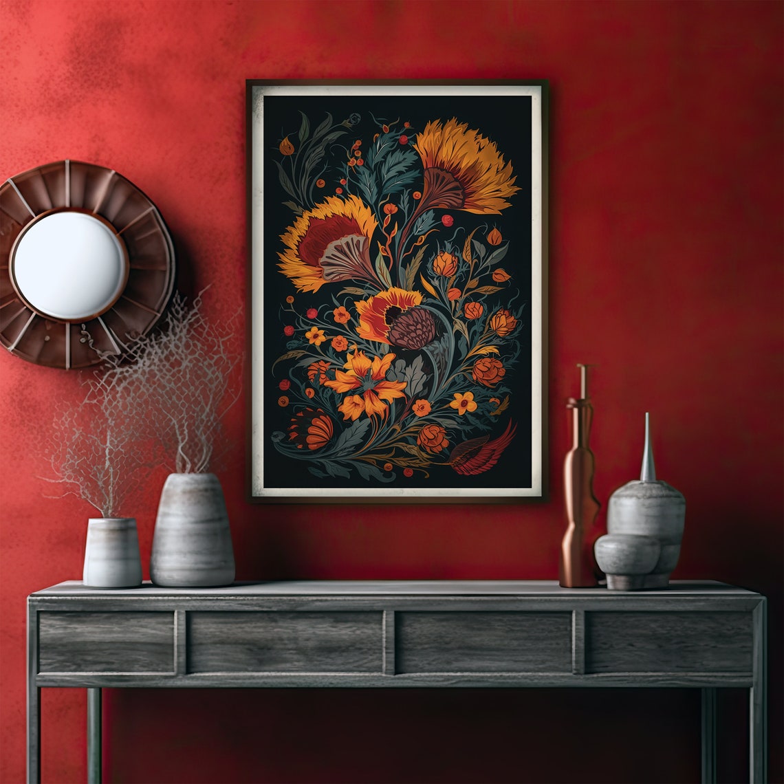 Dark Botanical Floral Bouquet Moody Autumn Wildflower Poster - Image 2