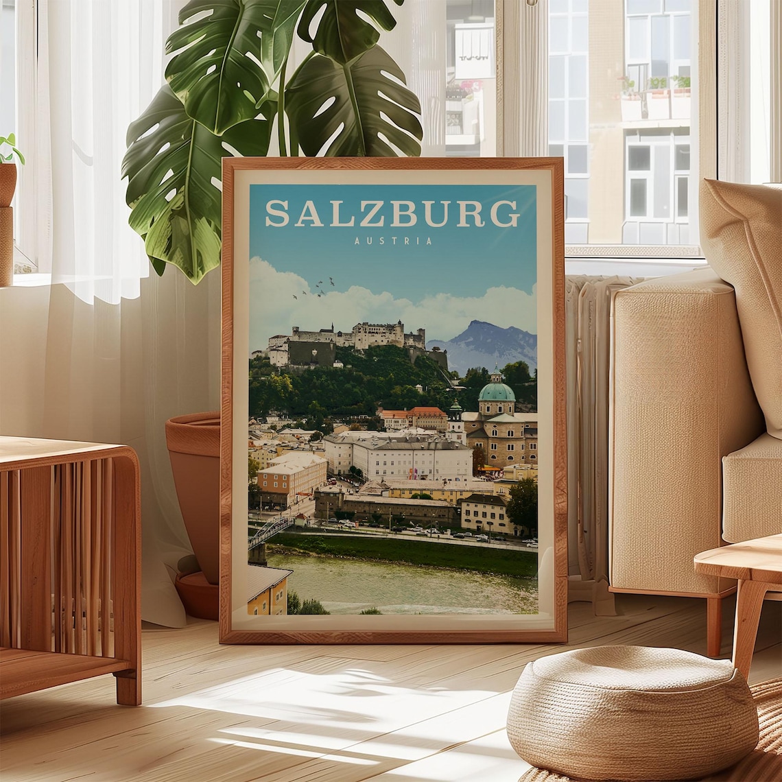 Salzburg Vintage Travel Poster, Austria Retro Decor