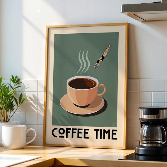 Retro Coffee Poster, Vintage Kitchen Wall Art Print