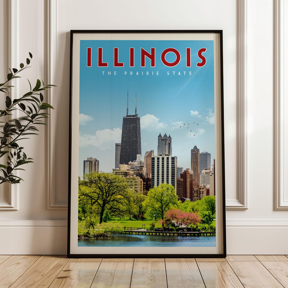 Illinois The Prairie State Chicago Skyline Vintage Travel Poster