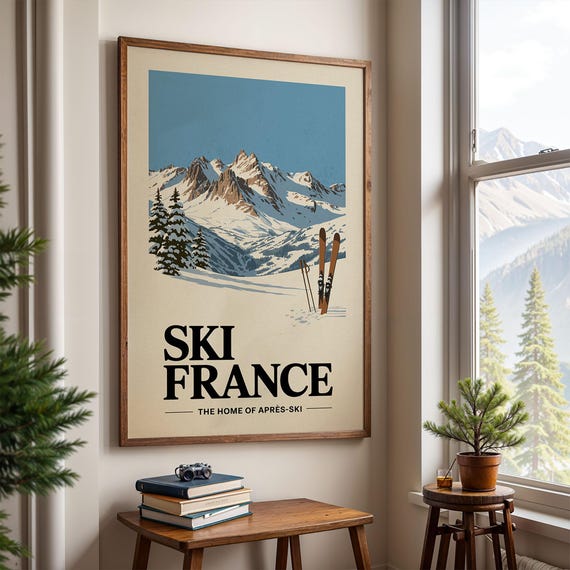 France Ski Poster, Vintage Chalet Decor
