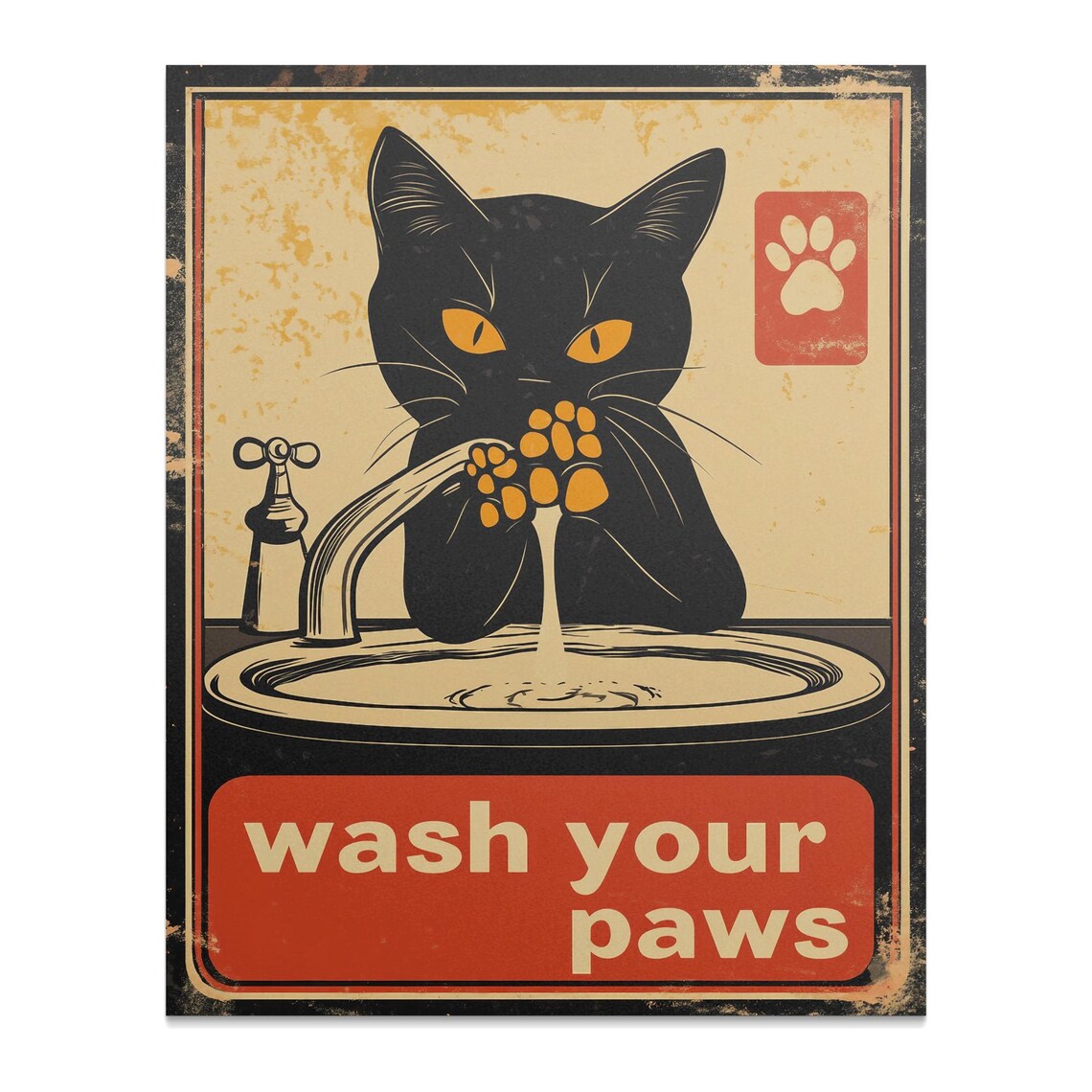 Black Cat Wash Your Paws Vintage Bathroom Sign Funny Cat Poster - Image 2