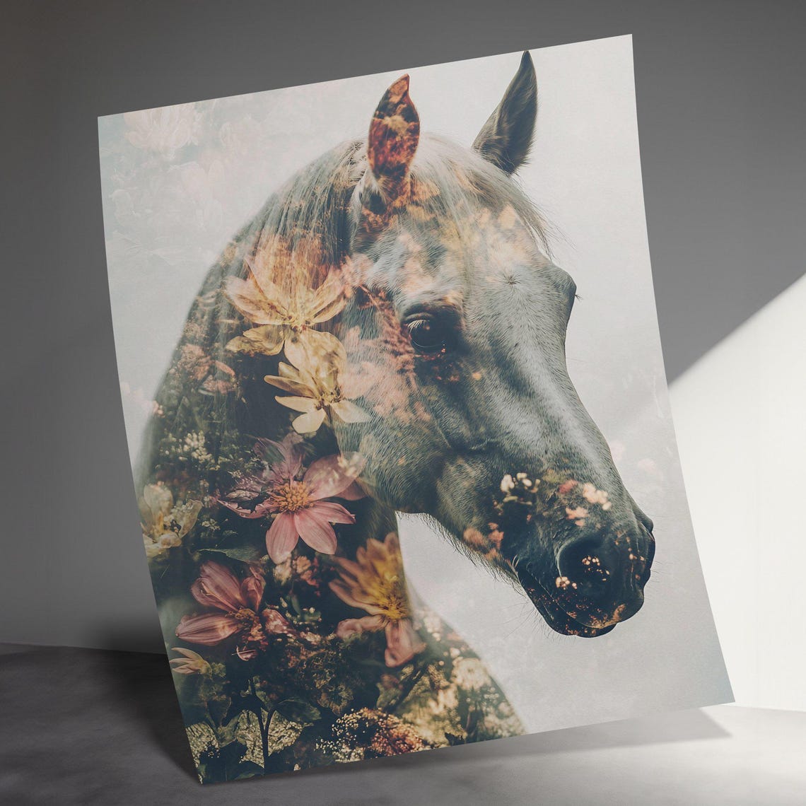 Floral Horse Double Exposure Elegant Nature Equestrian Wall Art Print - Image 3