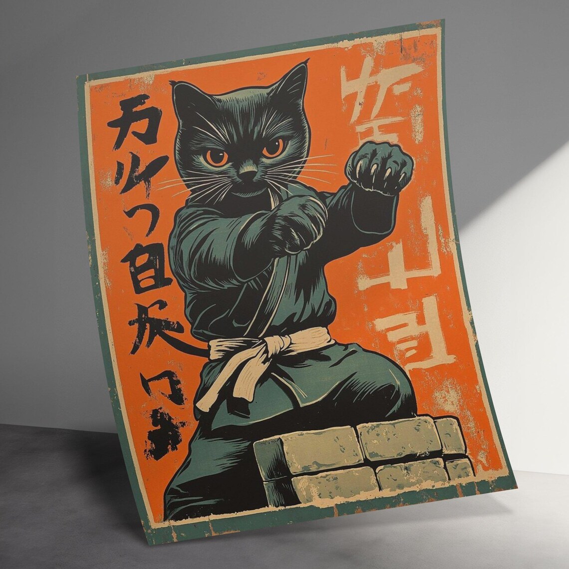 Black Cat Karate Brick Break Retro Japanese Martial Arts Power Art Poster - Image 3