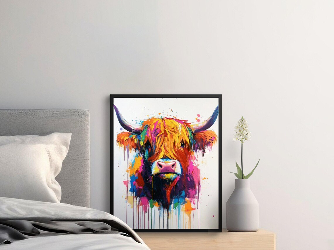 Colorful Abstract Highland Cow Vibrant Splash Paint Modern Art Poster - Image 2