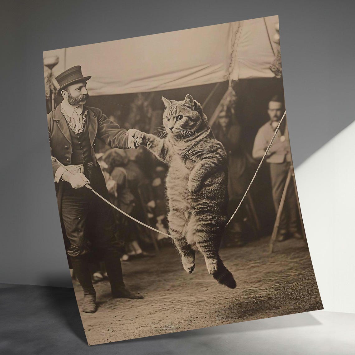 Vintage Circus Cat Tightrope Walker Retro Sepia Performer Wall Art