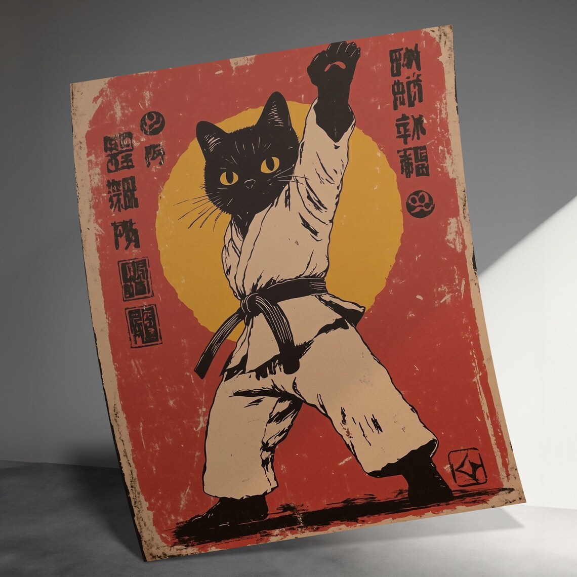 Black Cat Karate Gi Black Belt Punch Retro Japanese Martial Arts Poster - Image 3