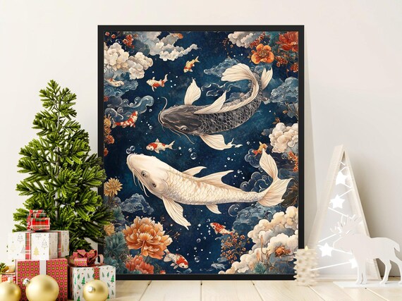 Koi Fish Art Print Oriental Style Poster Zen Decor Wall Art Serene Fish Illustration Artistic Home Decor Japanese Inspired Art