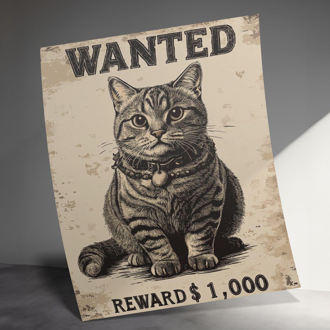 Wanted Reward Tabby Cat Vintage Western Style Funny Animal Art Poster - Image 3