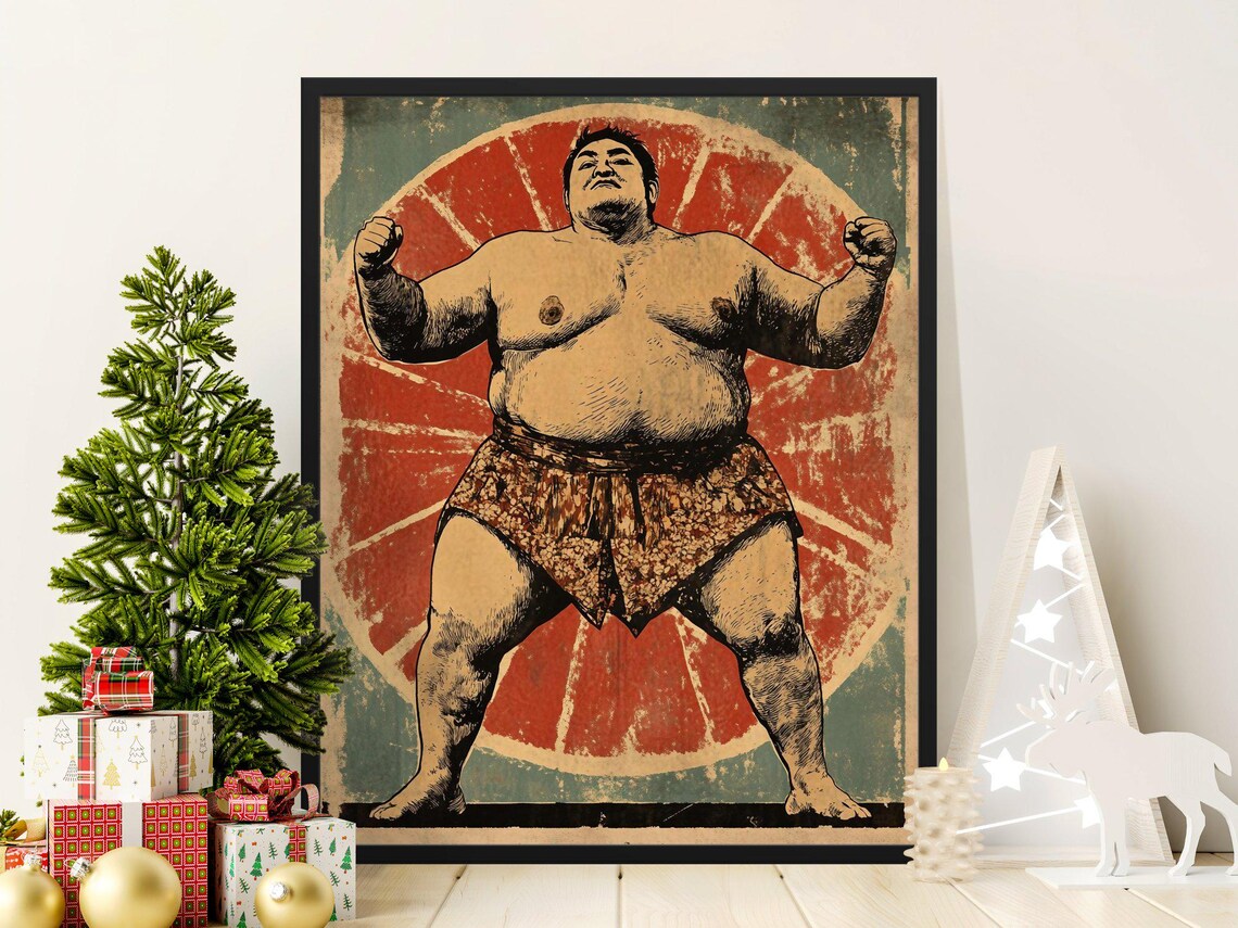 Vintage Sumo Wrestler Rising Sun Retro Japanese Sports Wall Art Poster