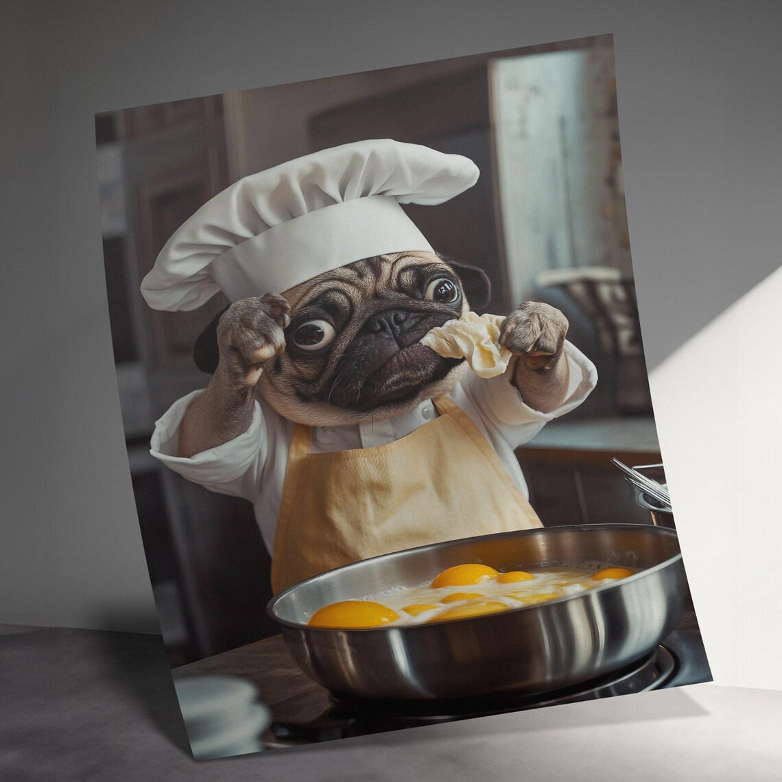 Funny Pug Chef Cracking Eggs Whimsical Kitchen Dog Wall Art Poster - Image 3