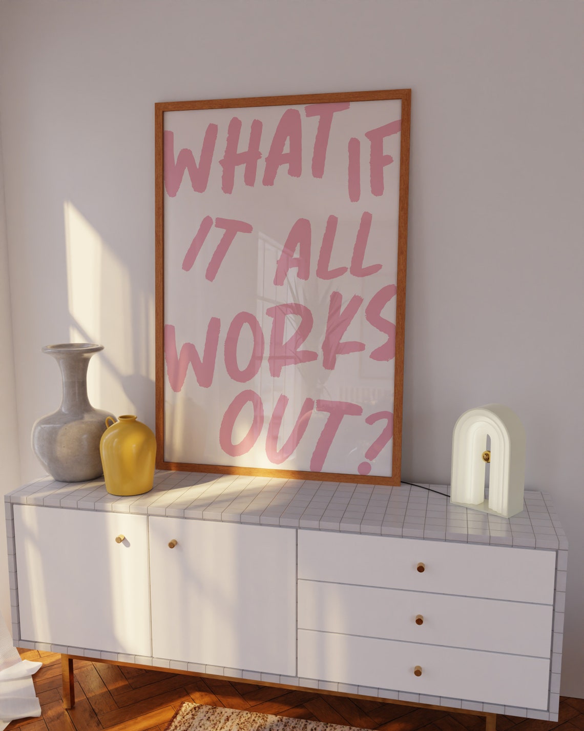 What If It All Works Out Pink Hand Lettered Quote Wall Art Print - Image 4