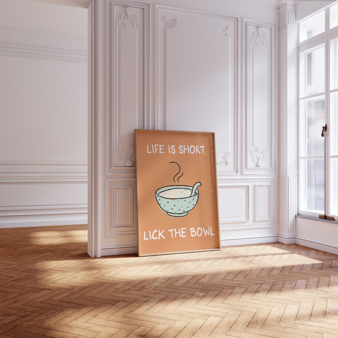 Life Is Short Lick The Bowl Orange Soup Kitchen Wall Art Print - Image 3