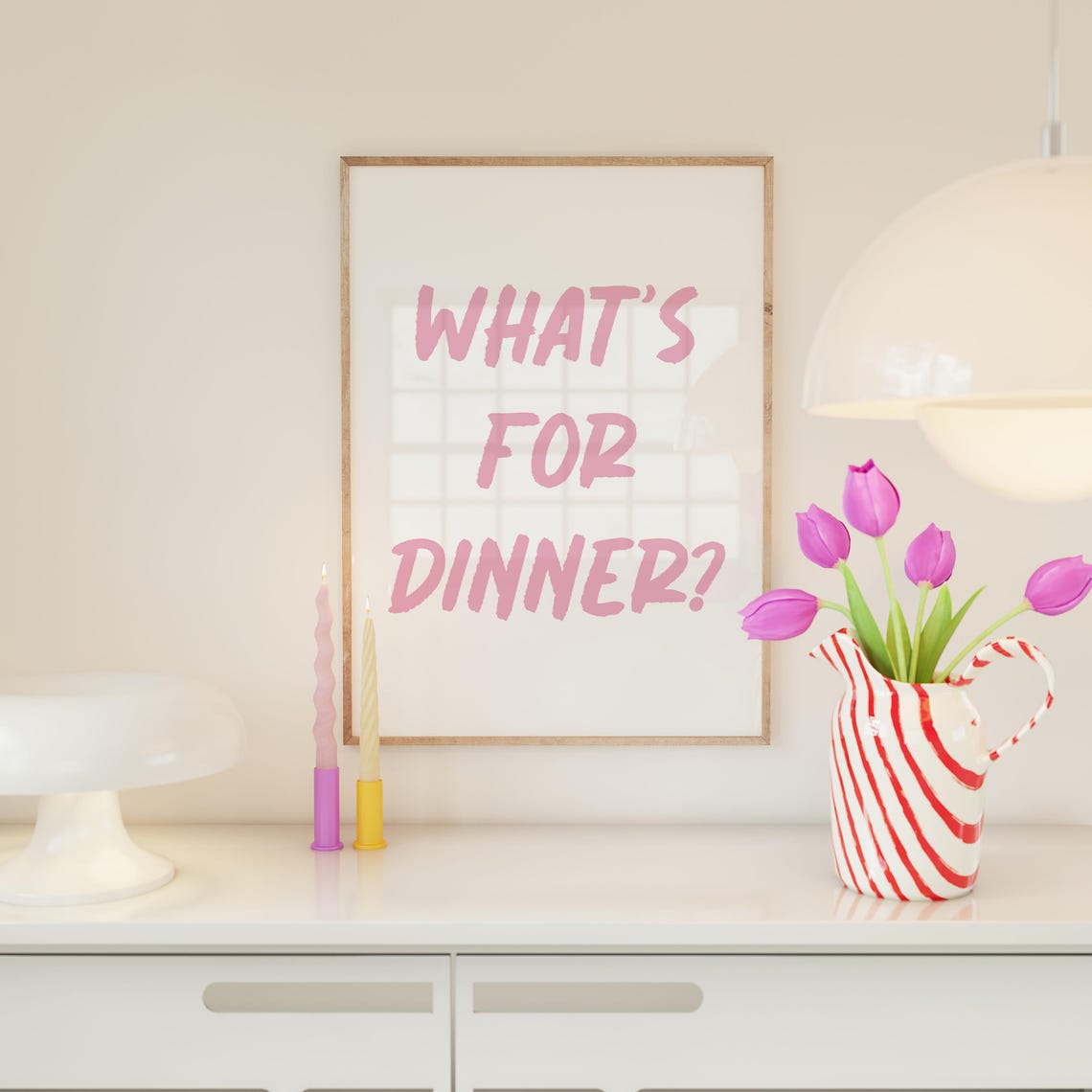 What's For Dinner Pink Brush Lettering Kitchen Slogan Poster - Image 3