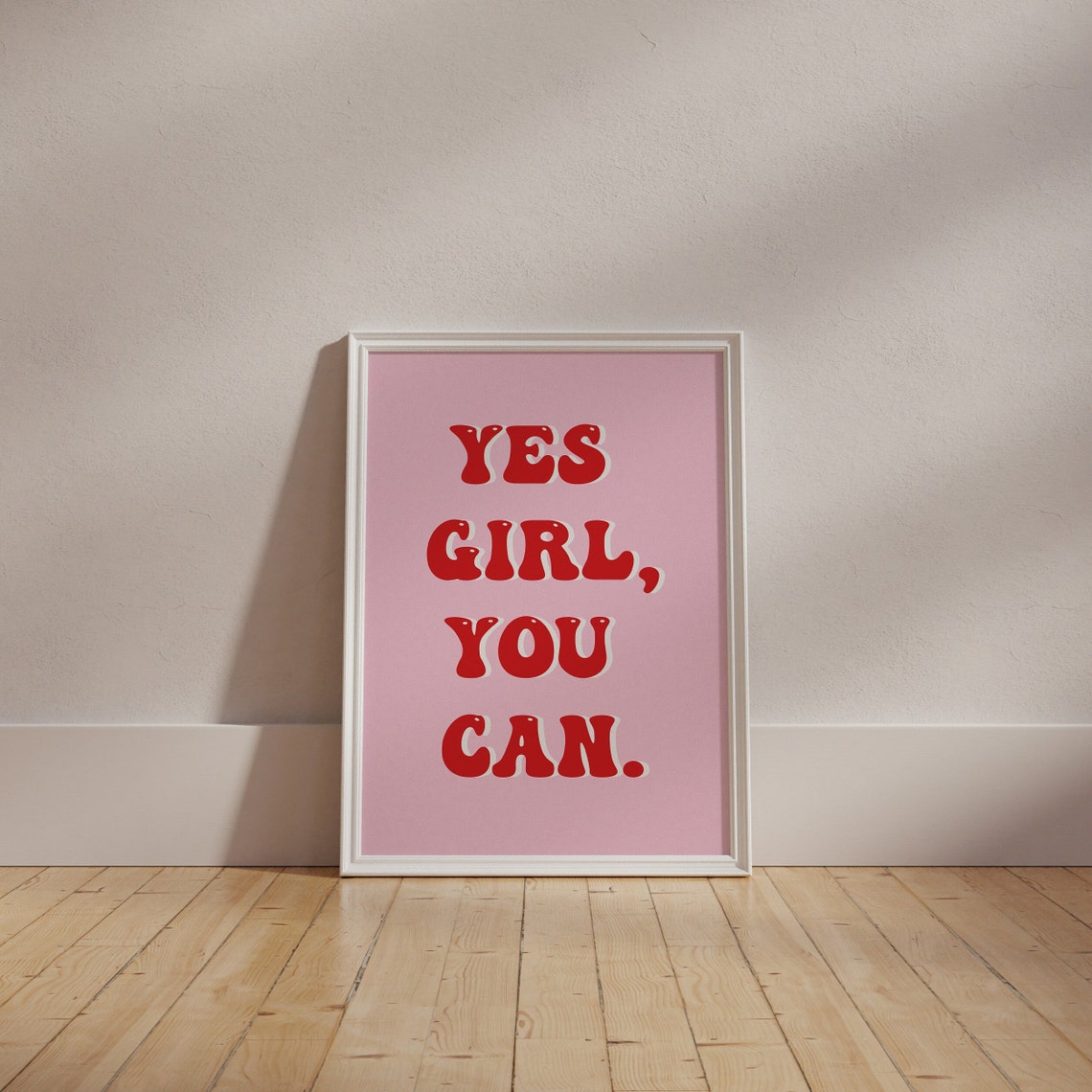 Yes Girl You Can Poster Red Girly Quote Print Motivational Quote Wall Art Positive Quote Print Retro Red Poster Groovy Quote Print - Image 4