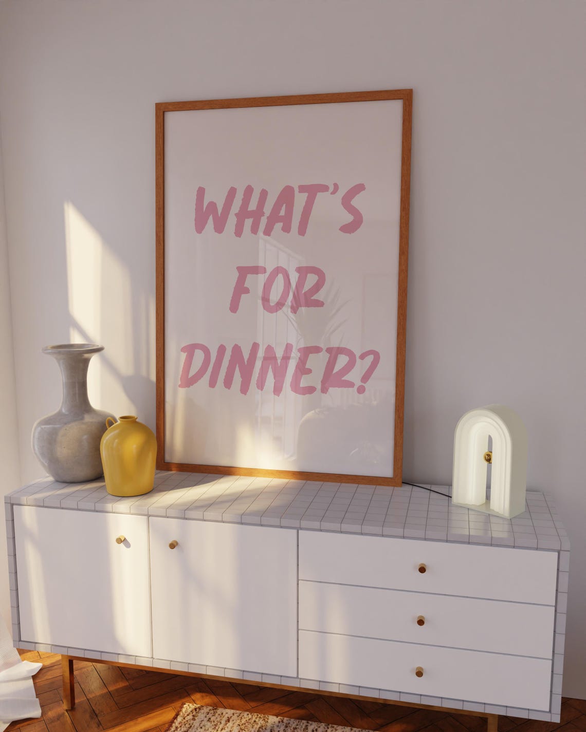 What's For Dinner Pink Brush Lettering Kitchen Slogan Poster - Image 5