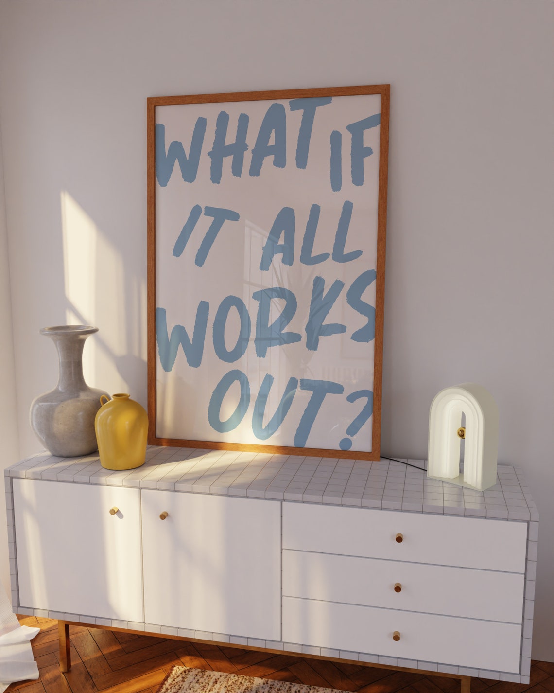 What If It All Works Out Blue Hand Lettered Quote Wall Art Print - Image 5