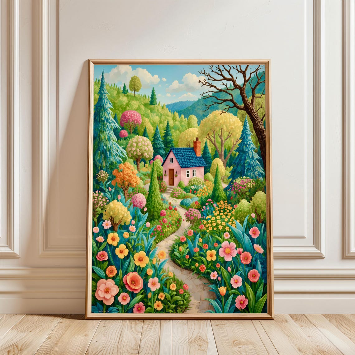 Colorful Flower Garden Wall Art Bright Summer Floral Illustration Botanical Vibrant Patchwork Decor