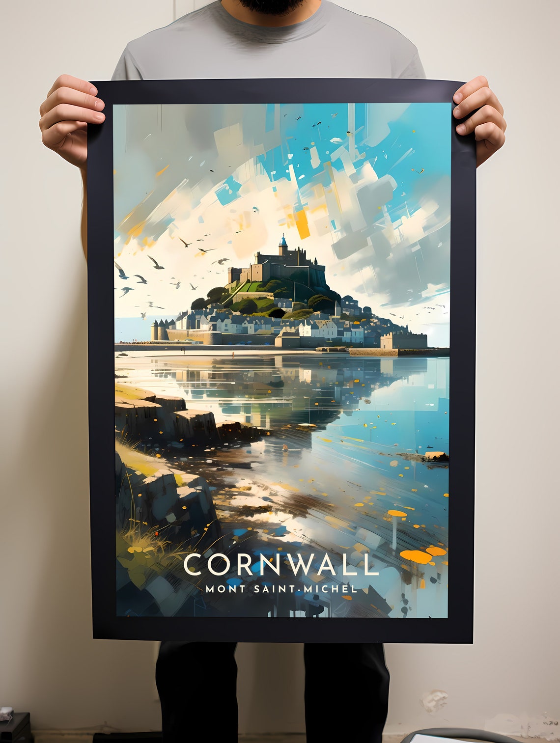 Cornwall Mont Saint-Michel Tidal Island Abstract Watercolor Poster - Image 2