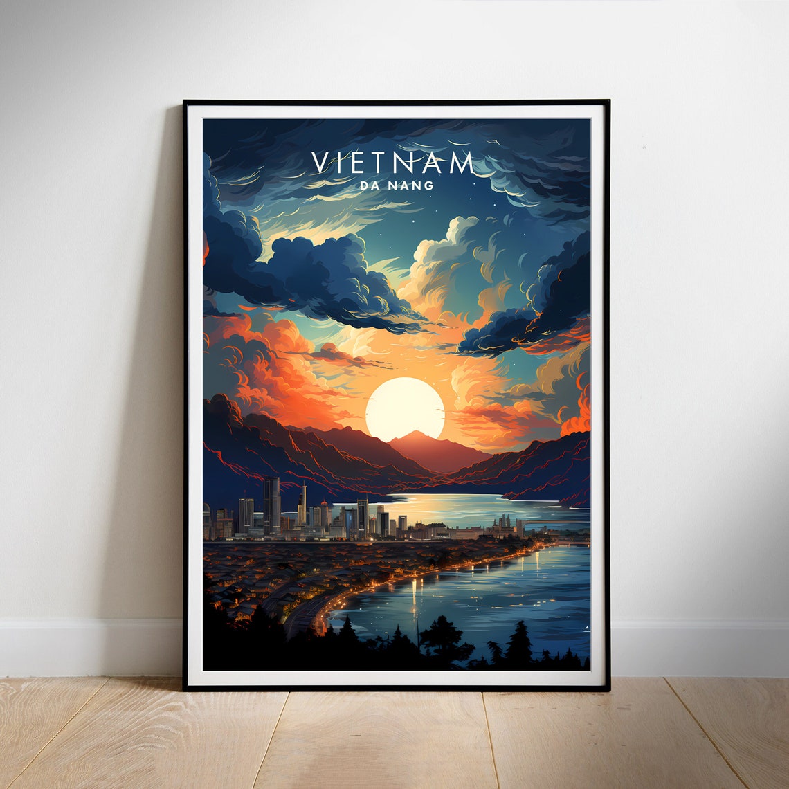 Da Nang Vietnam Coastal City Fiery Dramatic Harbor Sunset Poster - Image 2
