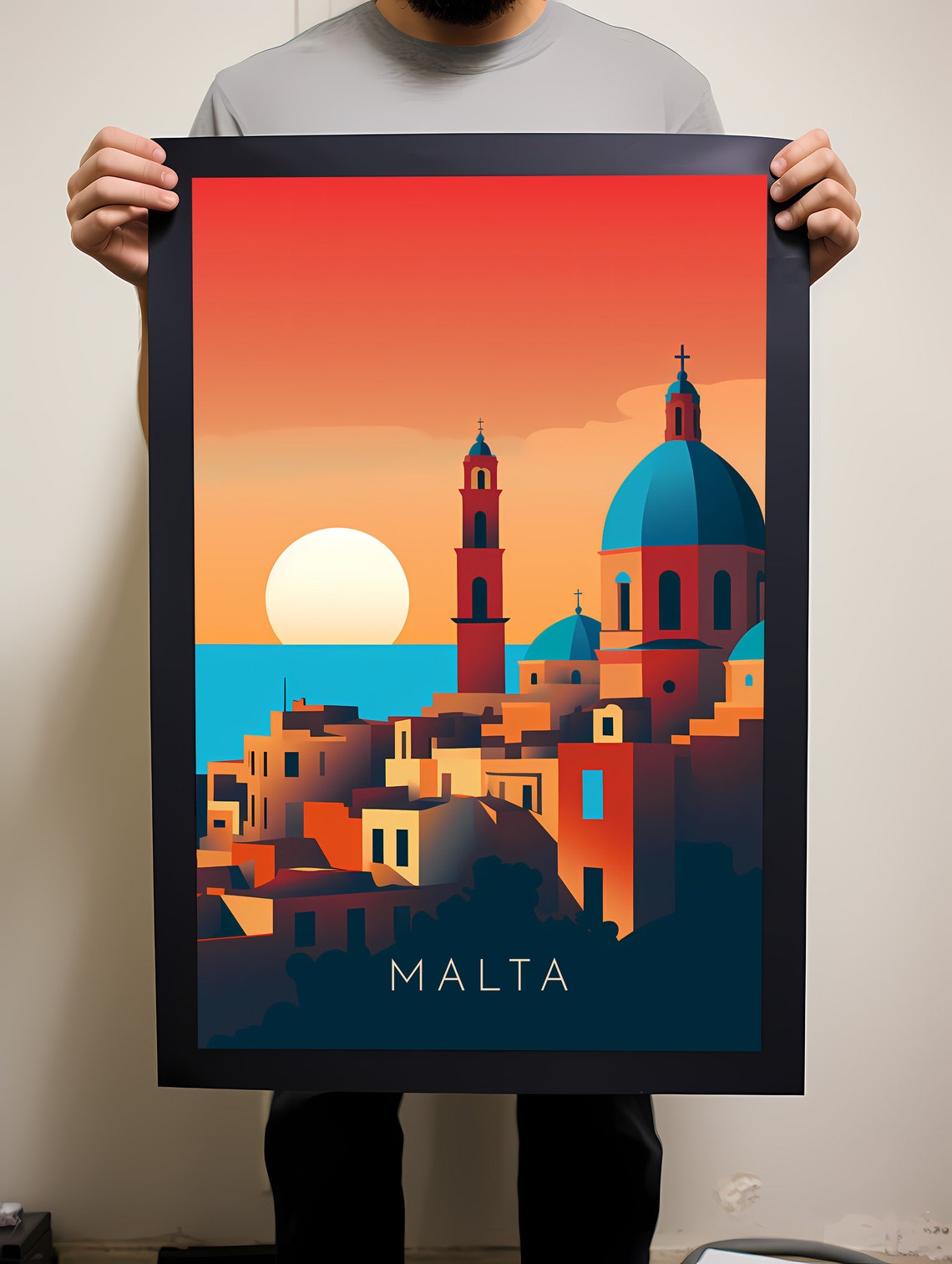 Malta Sunset Old Town Church Domes Mediterranean Travel Poster - Image 2