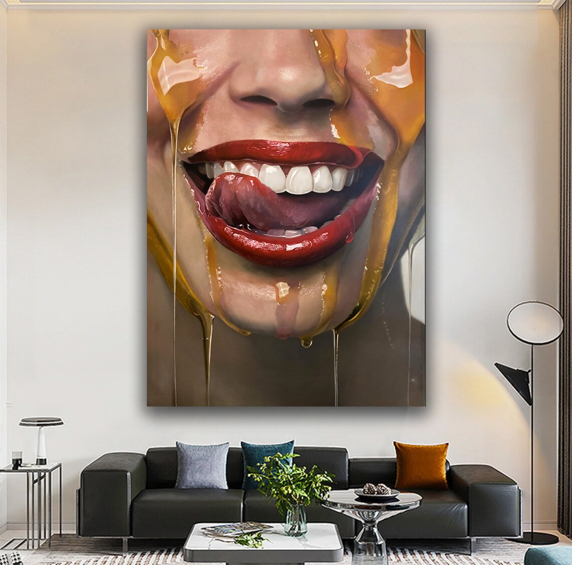 Bold Red Lips Honey Dripping Tongue Out Pop Art Woman Face Wall Poster - Image 5