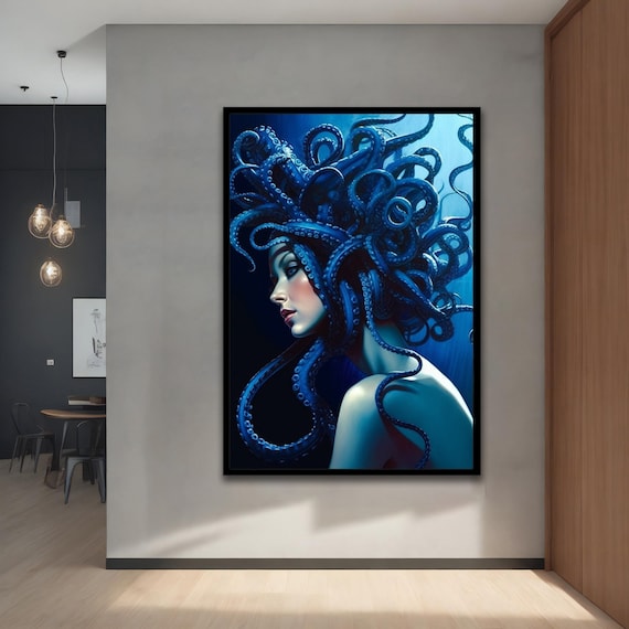 Woman With Octopus Hair Art Print Sea Wall Decor Sea Themed Painting Woman Surreal Art