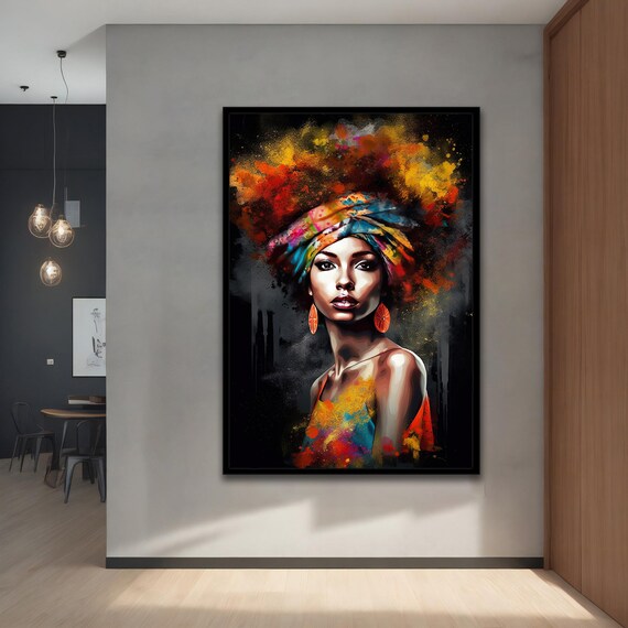 Colourful African Woman Painting Modern Natural Live Wall Art For Your Home And Office Decoration Ideas With Different Frame Options