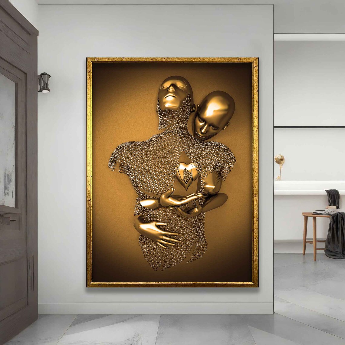 Bronze Heart Love Couples Sculpture, Wall Art Print - Image 4