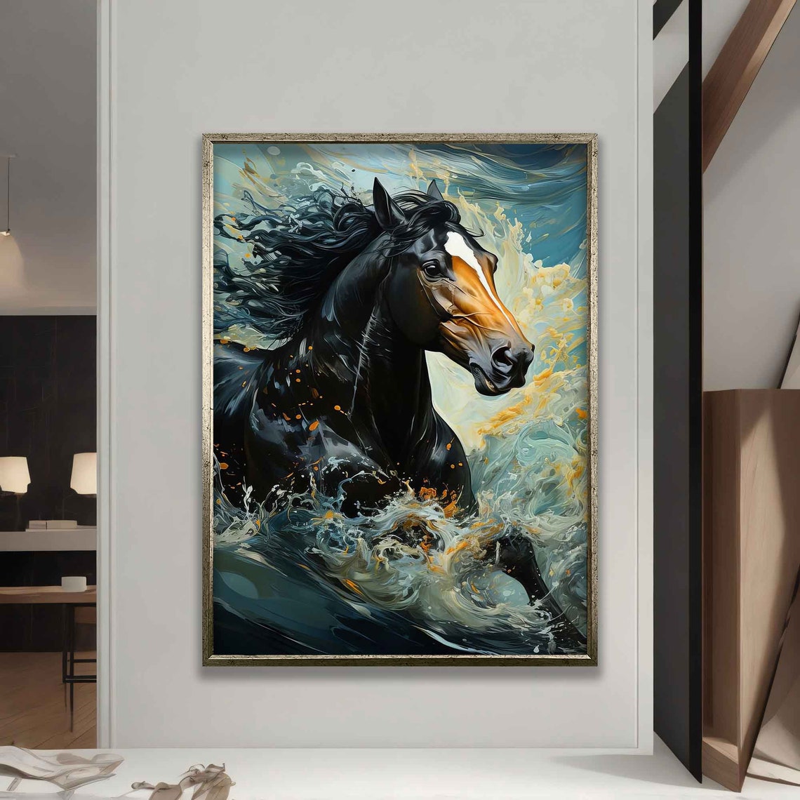 Horse Running In The Sea Horse Running In The Waves Horse Horse Poster Horse Lovers Wall Art Horse Office Gift