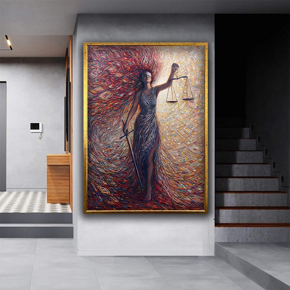 Lady Justice Blindfolded Scales Mosaic Law Office Elegant Decor Wall Art