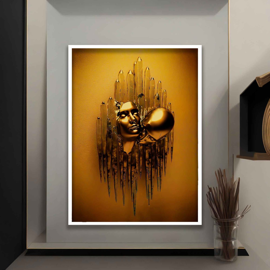 Bronze Kissing Heads Melting Gold Drips Warm Sculpture Love Art Poster - Image 4