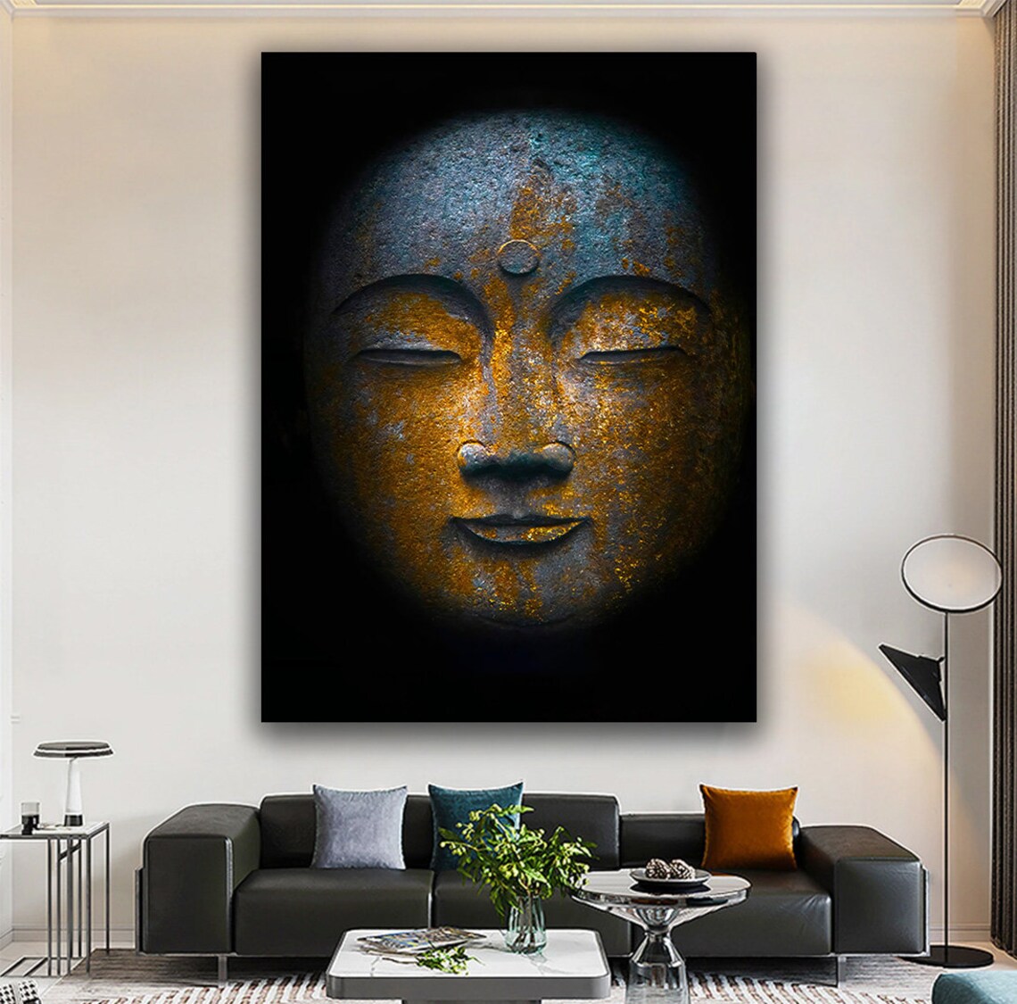 Ancient Bronze Buddha Head Close Up Black Background Zen Wall Art Poster - Image 5