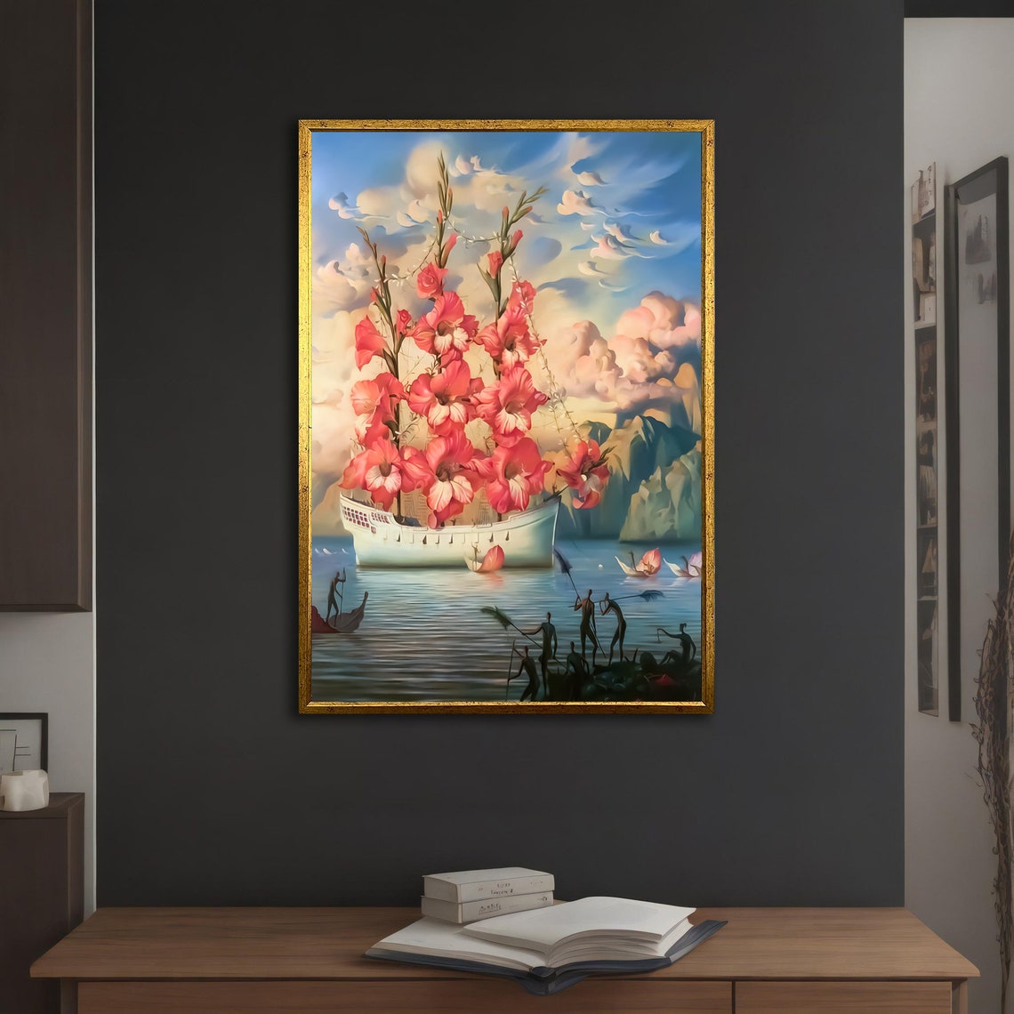 Flower Ship Pink Gladiolus Sails Surreal Ocean Voyage Art Poster Print - Image 3