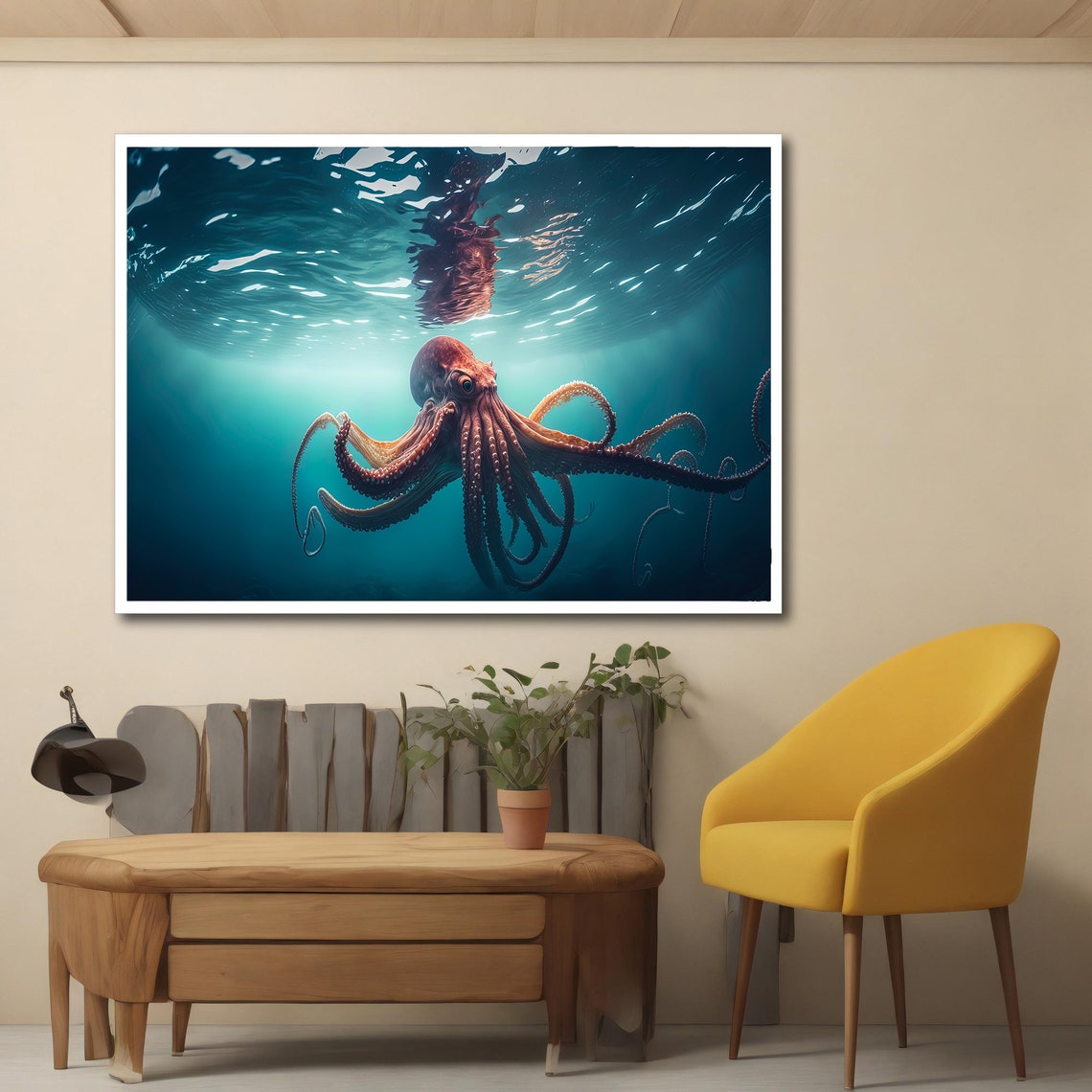 Octopus Swimming Under Sunlit Ocean Surface Tentacles Spread Poster - Image 5