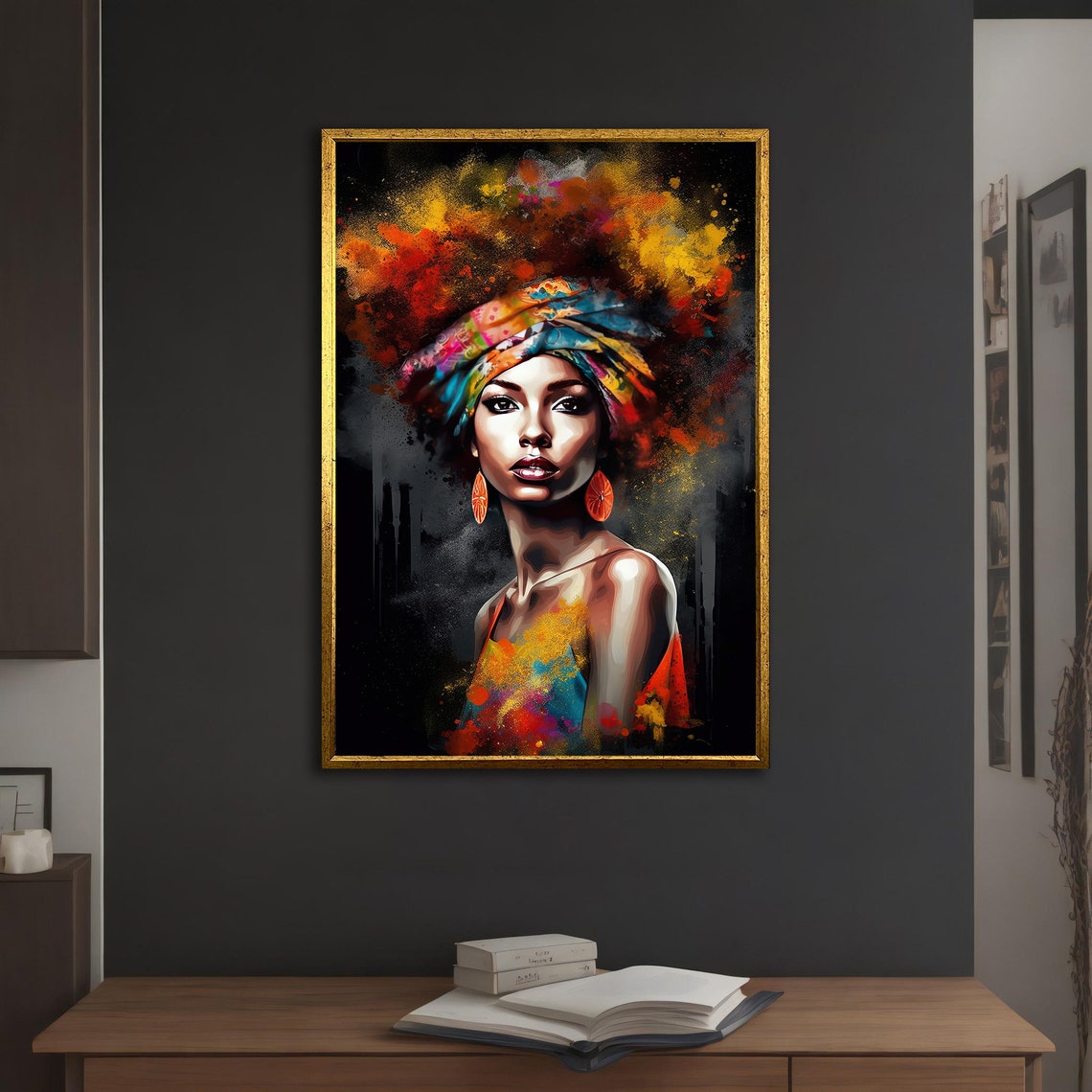 African Woman Colorful Headwrap Paint Splash Vibrant Portrait Poster - Image 3