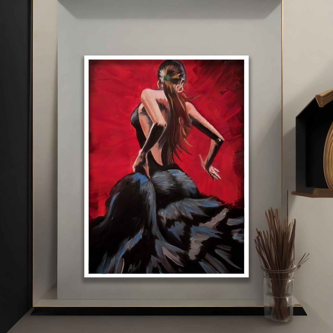 Flamenco Dancer Black Ruffled Dress Vivid Red Stage Passion Art Poster - Image 4