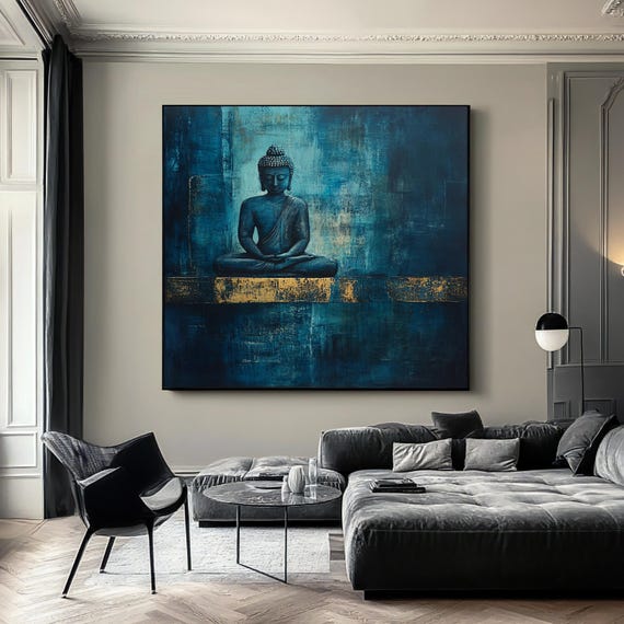 Buddha Wall Decor Over The Bed Dark Buddha Art Religious Wall Art For Living Room Buddha Wall Art Blue Buddha Poster