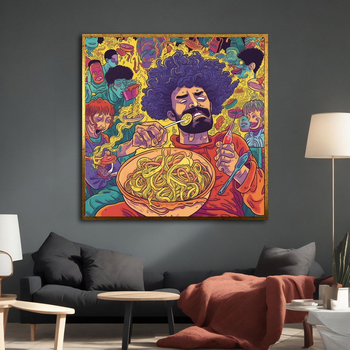 Man Eating Giant Bowl Of Spaghetti Psychedelic Graffiti Pop Art Print - Image 5