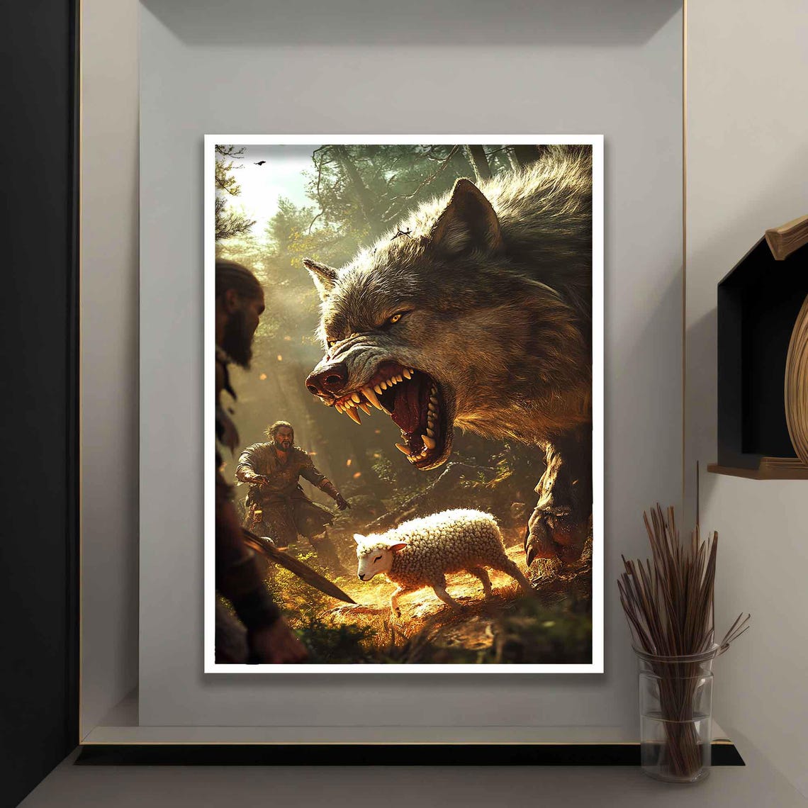 Jesus Rescuing Lamb From Giant Wolf Forest Christian Art Poster - Image 4