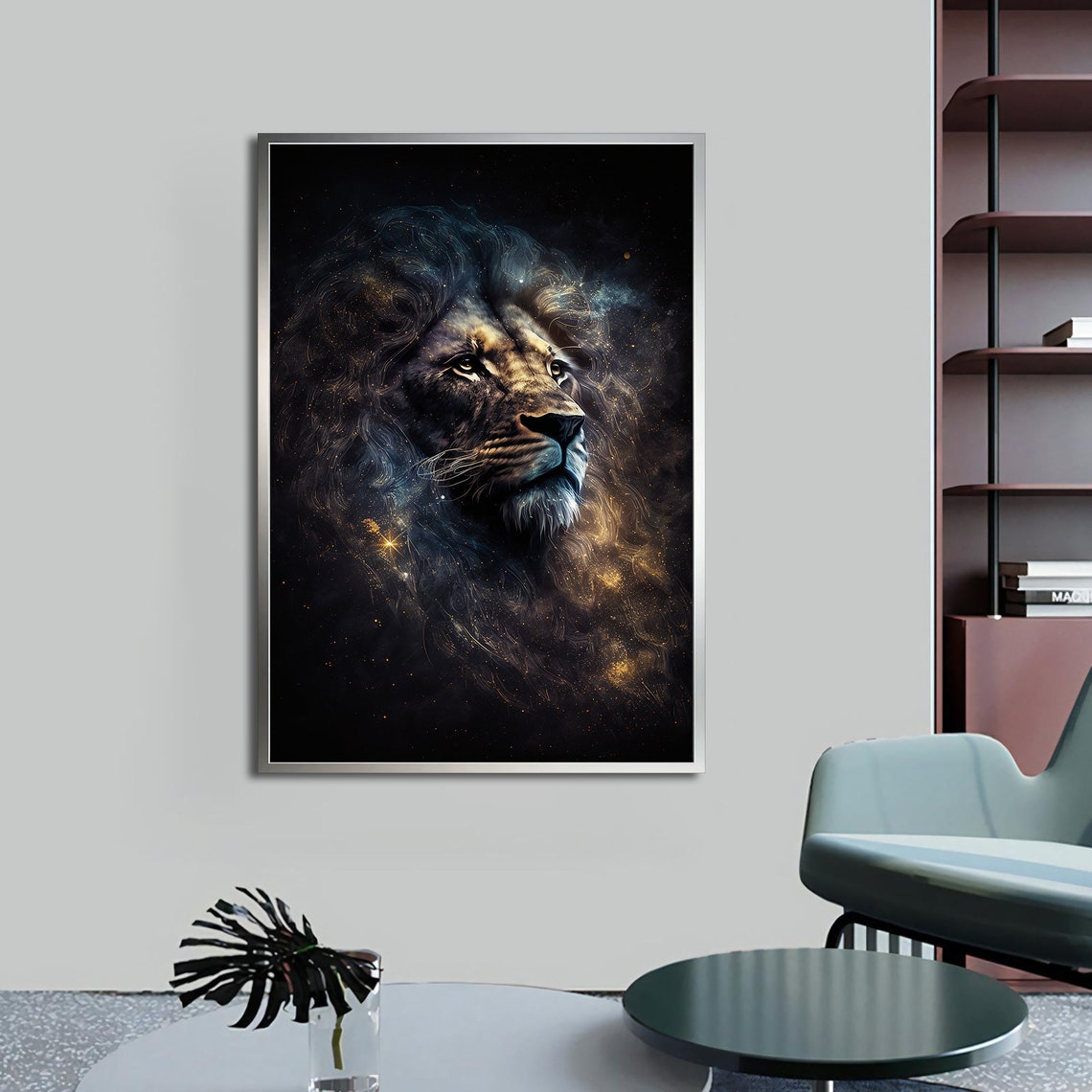 Majestic Lion Head Cosmic Galaxy Stars Dark Elegant Art Poster - Image 4