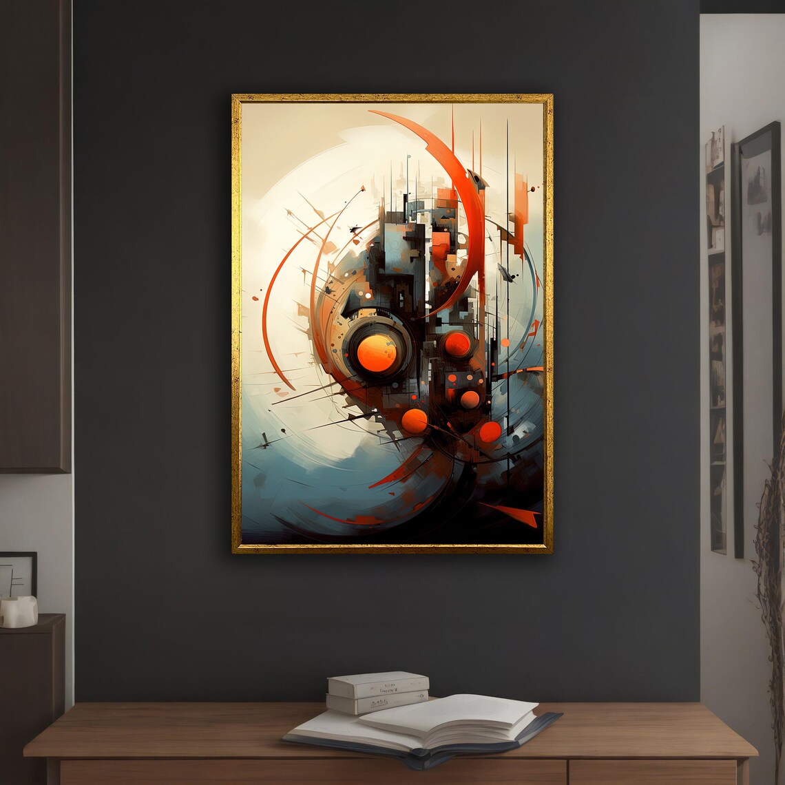 Abstract Futuristic Orange Arcs Circles Modern Geometric Wall Art - Image 4