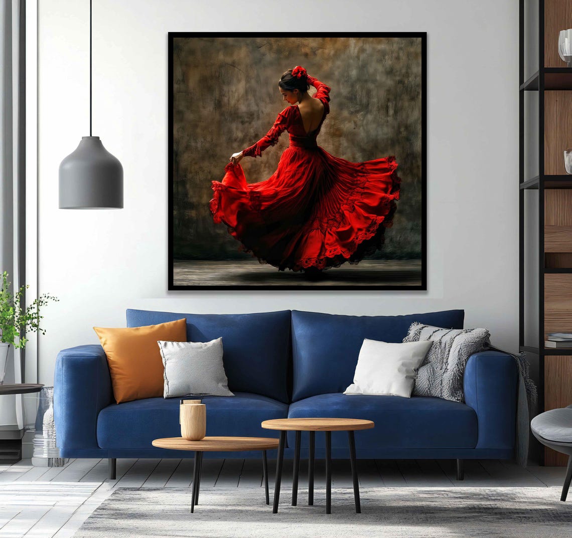 Spanish Dancer Woman Flamenco Girl Art Old Style Spanish Wall Art Woman In Red Dress Print Spanish Culture Decor Red Dress - Image 5