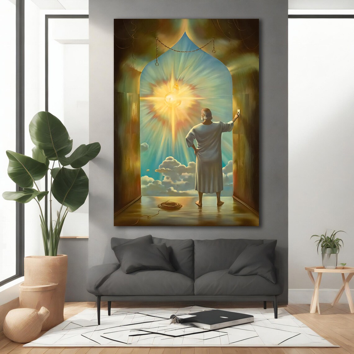 Man Turning Off Giant Sun Light Switch Surreal Magical Wall Art Poster - Image 3