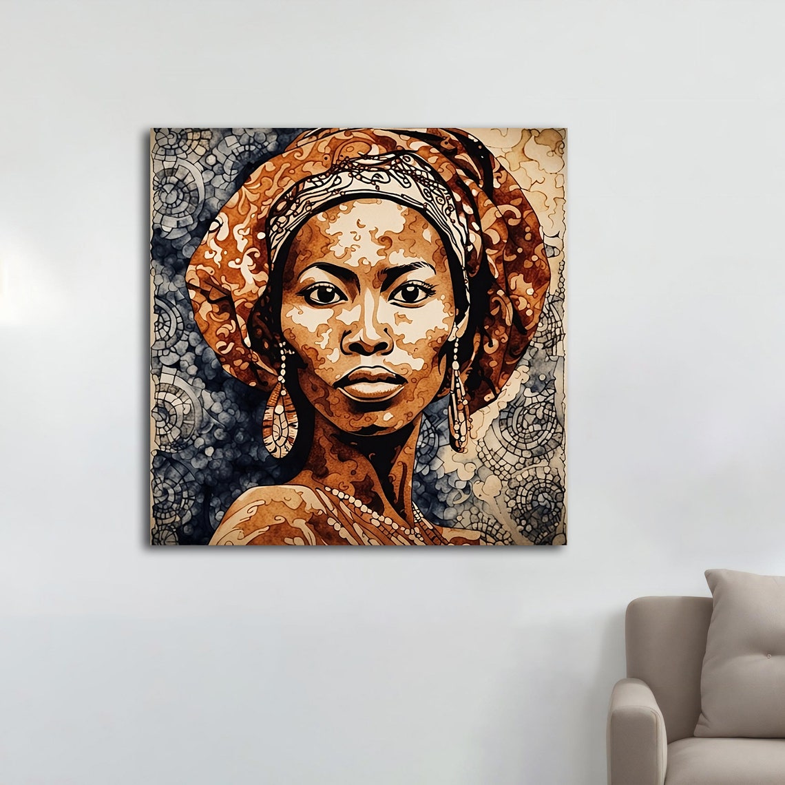 African Woman Headwrap Portrait Warm Brown Ink Texture Art Wall Print - Image 5