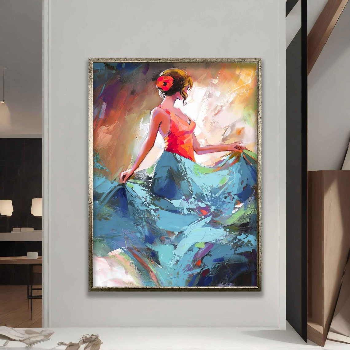 Flamenco Dancer Turquoise Skirt Back View Spanish Passion Dance Poster - Image 5
