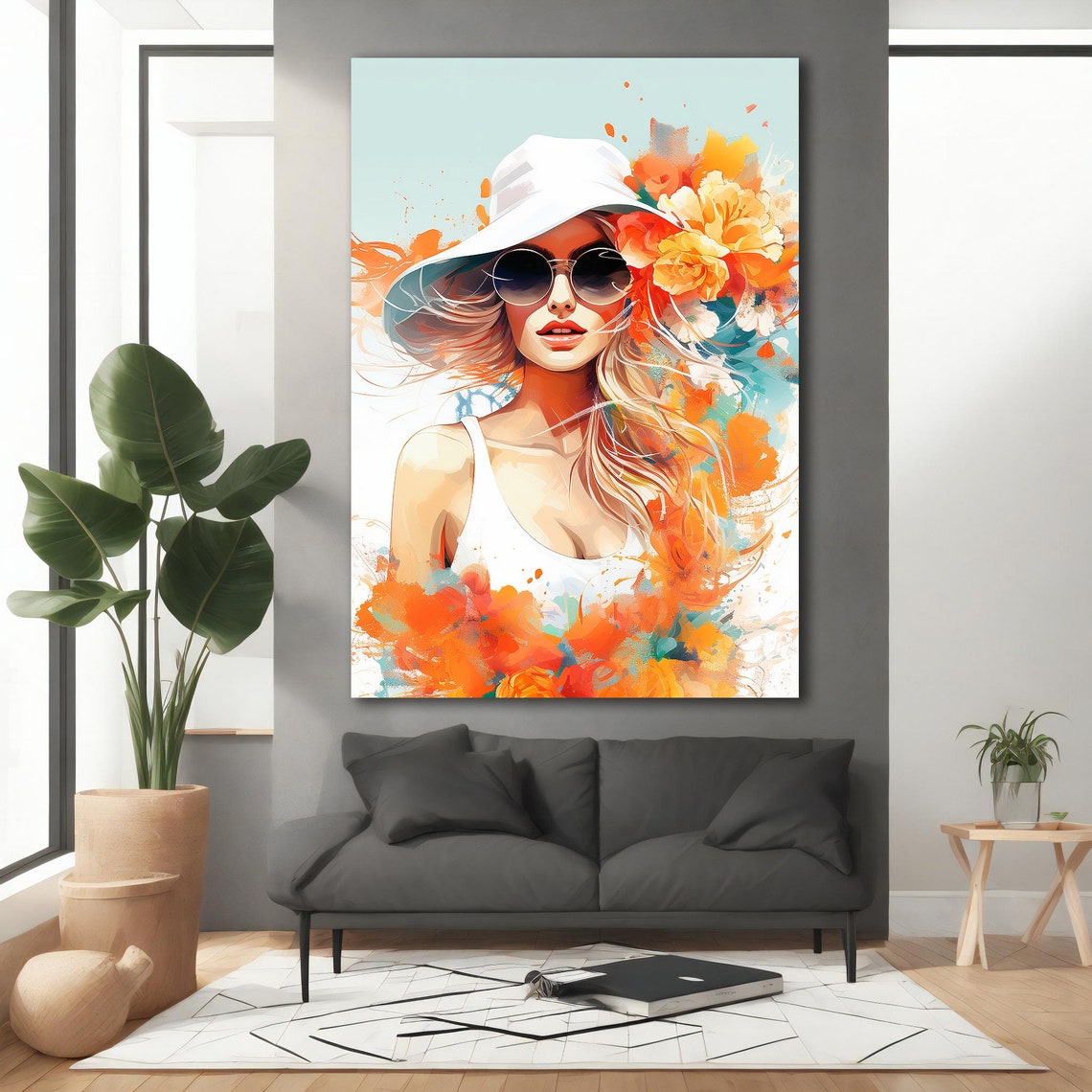 Colorful Woman Painting Woman With Glasses Poster Woman With Glasses And Color Painting Modern Wall Decor Woman Wall Art - Image 3