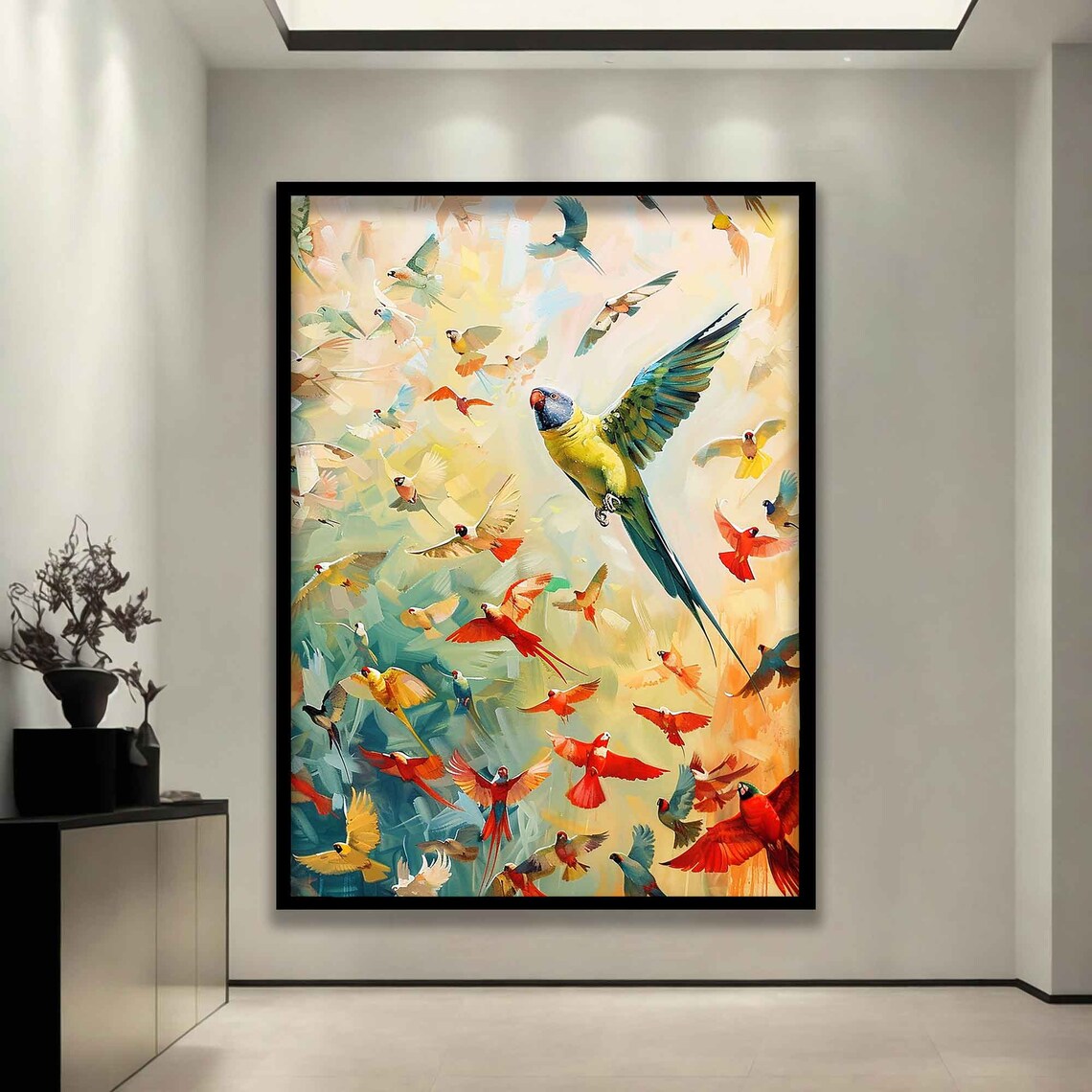 Flying Parrots Colorful Bird Art Print, Decor