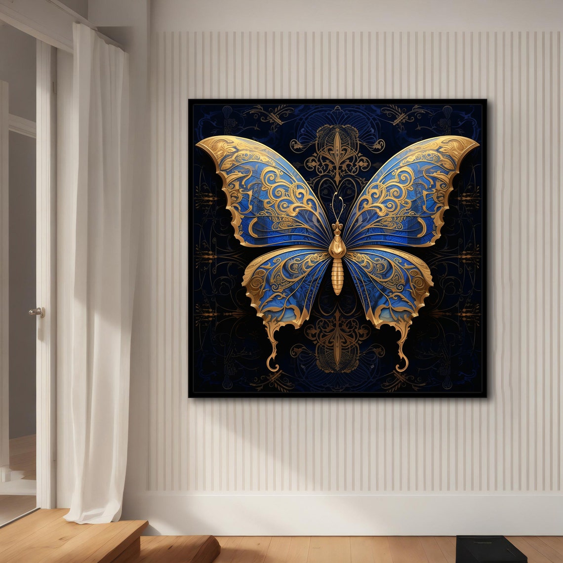 Royal Blue Gold Filigree Butterfly Ornate Dark Navy Elegant Poster - Image 4