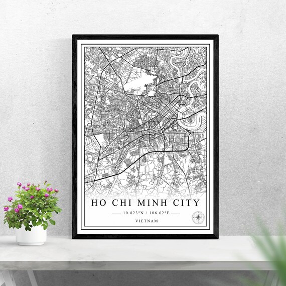 Ho Chi Minh City Black and White Map Vietnam Travel Art Poster